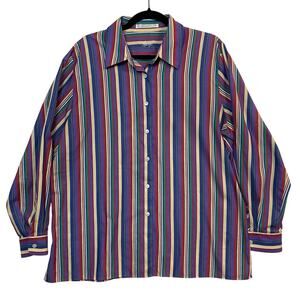 Foxcroft Women's Purple Stripe Button Front Career Blouse Top Size 14W